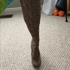 Vince Camuto Taupe Lace-Up Over-the-Knee Boots